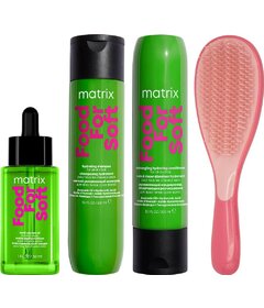 Matrix Food For Soft šampón 300ml + kondicionér 300ml + sérum 30ml + My-She Tangla Round Pink kefa