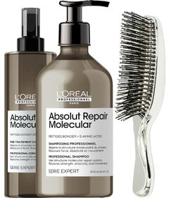 L'Oréal Professionnel Molecular šampón 500ml + starostlivosť 190ml + My-She Élissure Silver kefa
