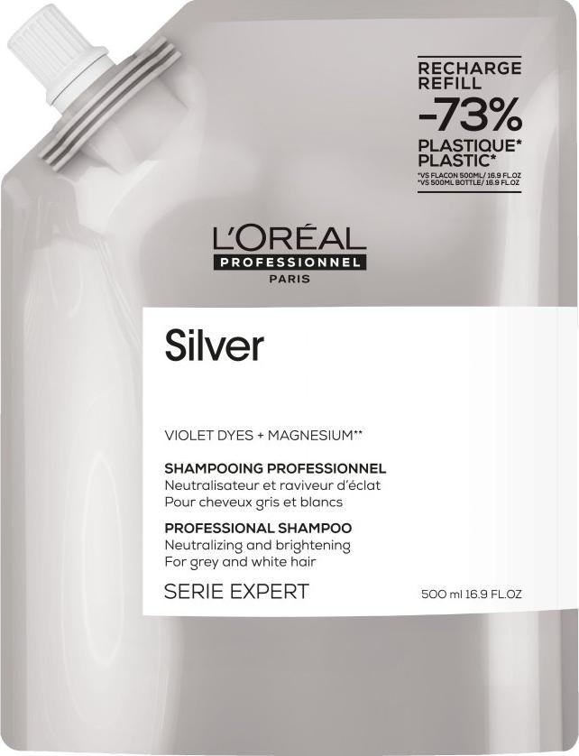 L'Oréal Professionnel Silver fialový šampón na blond vlasy 500ml, náhradná náplň